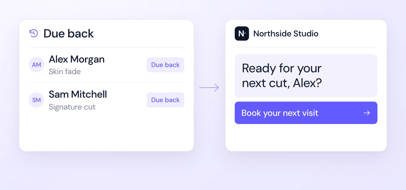 Clients due back for a haircut connected to a Northside Studio rebooking invitation